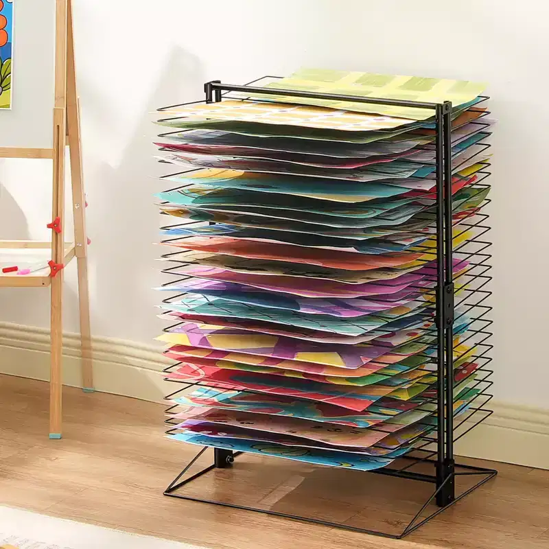 Art Drying Rack, 50 Removable Shelves 20 x 17 x 30 inch Paint Drying Rack with Stable Base, Carbon Steel Metal Painting Drying Rack, Black