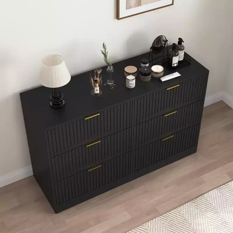 6 Drawer Dresser Chest of Drawers Modern Storage Cabinet with Wavy Pattern Panel Particle Board Sturdy Construction Large Storage