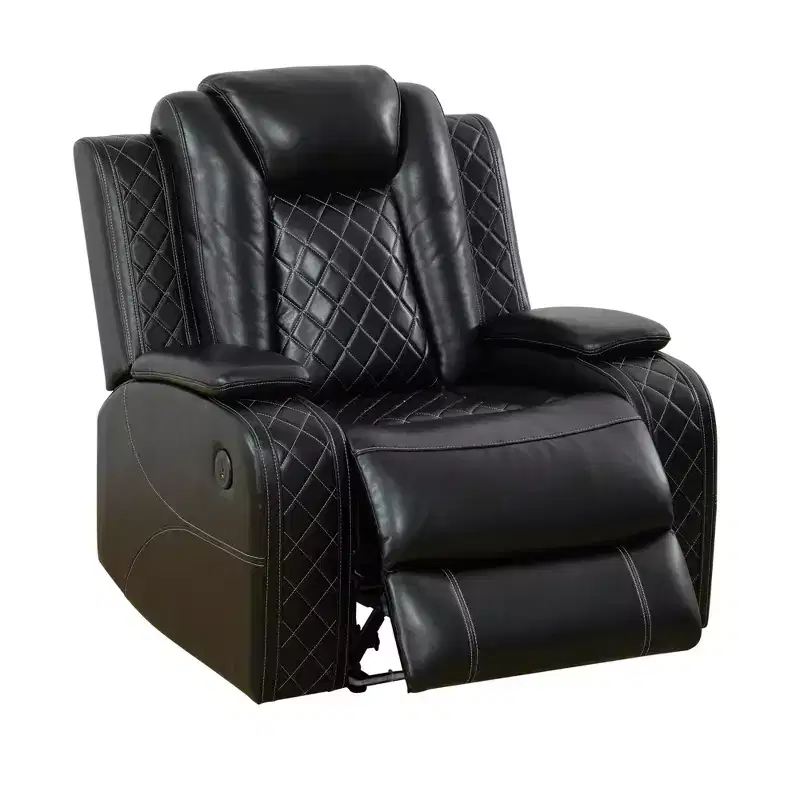 Power Recliner Chair, Electric Leather Reclining Chair with USB Charging and LED Lighting, Adjustable Backrest, Black