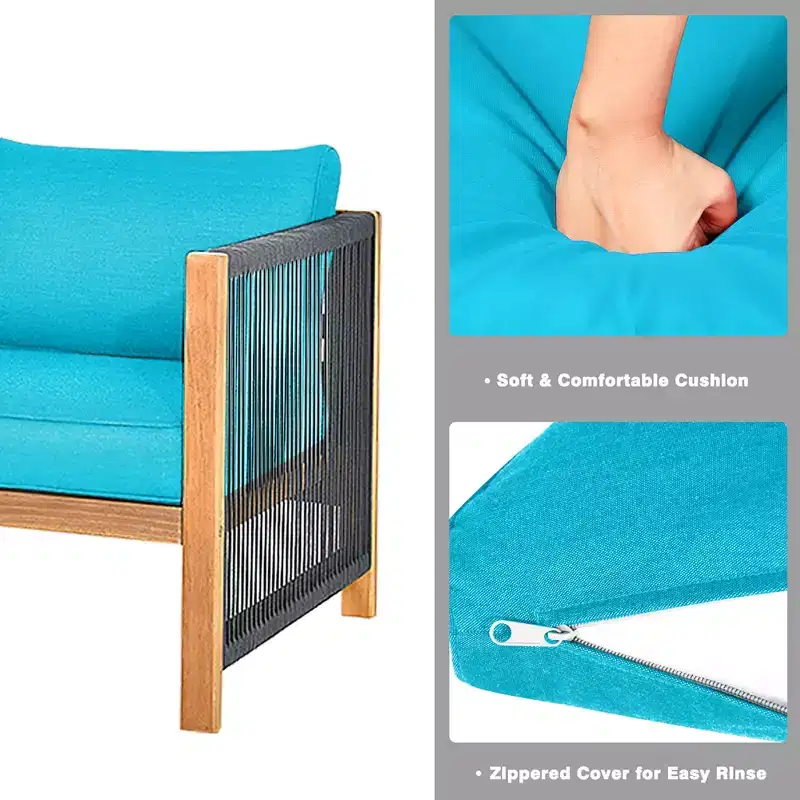 Costway 4PCS Wooden Patio Furniture Set Cushioned Sofa W/Rope Armrest White\Turquoise\Red