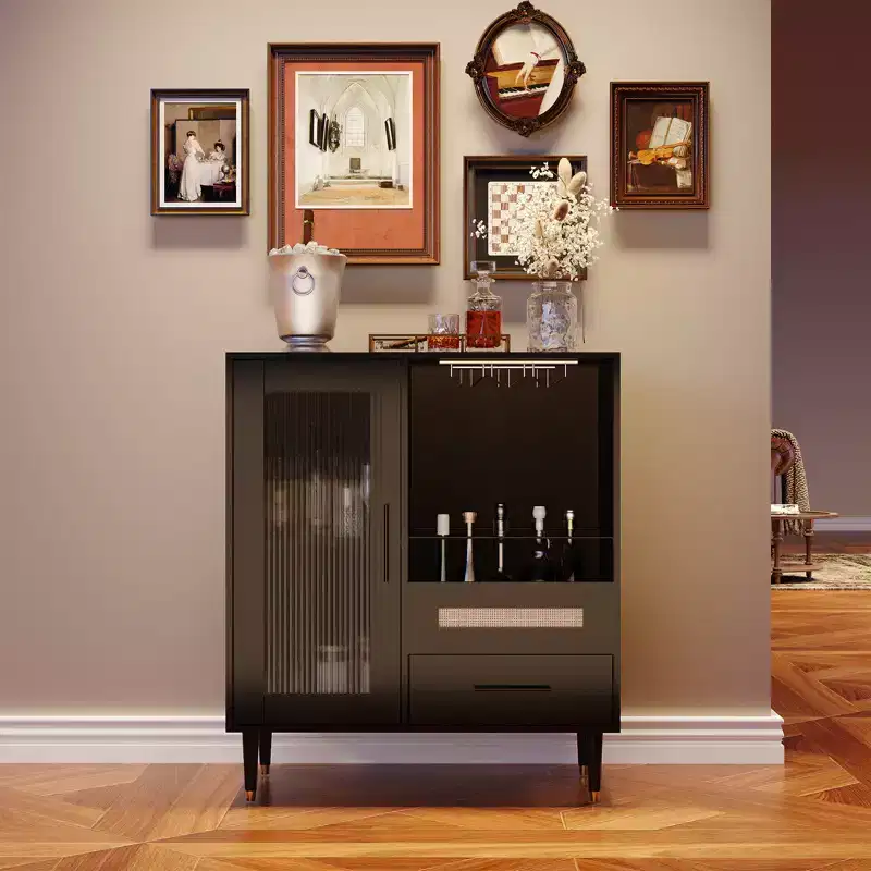 Wine cabinets, with glass doors, wine cup holders, drawers, and ample storage space - suitable for homes, kitchens, dining rooms, and living rooms