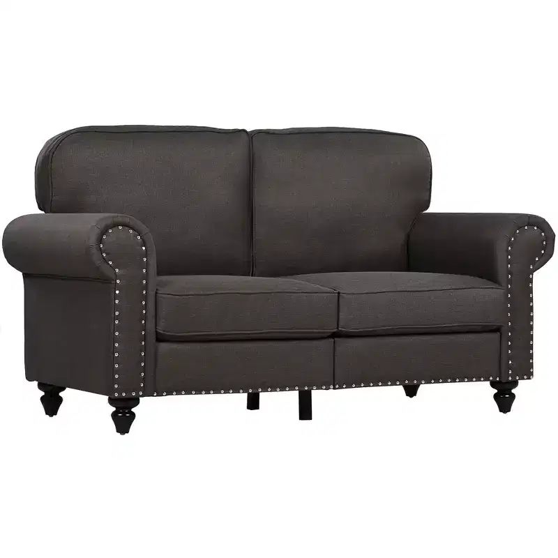 HOMCOM Loveseat Sofa, Fabric 2 Seater Small Couch with Nailhead Trim Rolled Arm, for Living Room and Bedroom
