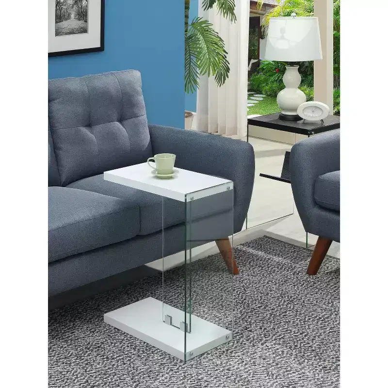 HomeStock Belmont Electric Flip Top End Table with Hidden Storage, Charging Station with Outlets and USB Ports, Glass Side Panels