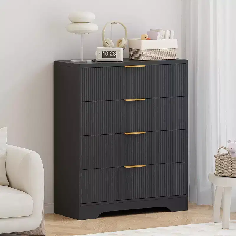 Fluted 5 Drawer Dresser for Bedroom, 47 Tall Modern Chest of Drawers with Gold Metal Handles, Wood Bedroom Dresser for Closet, Living Room, Hallway