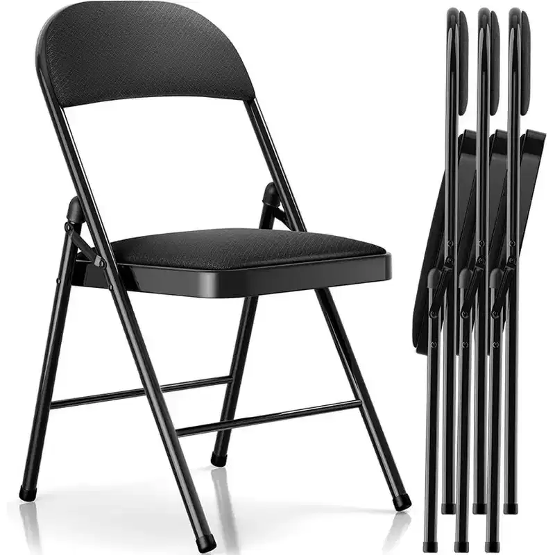 SUGIFT 4 Pack Fabric Padded Folding Chair Portable Dining Chairs , Black
