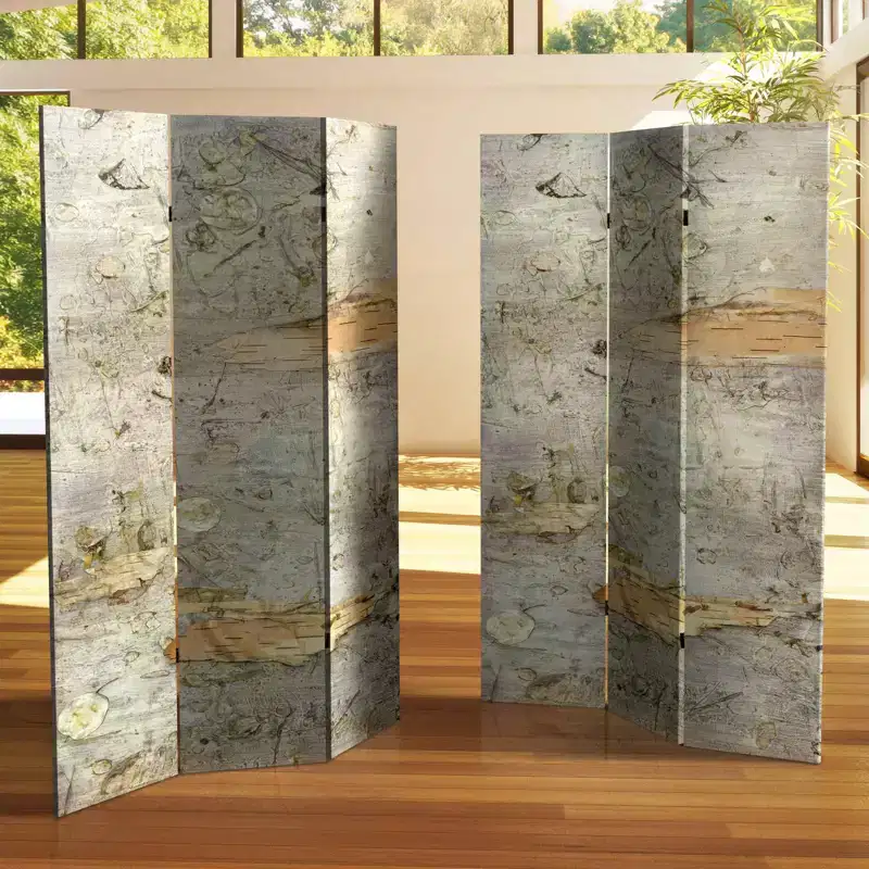 6 Double Sided Pale Forest Canvas Room Divider Gray - Oriental Furniture
