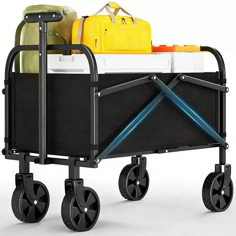 Foldable Utility Wagon with All-Terrain Wheels and Adjustable Handle - 240 LB Capacity for Shopping, Camping & Garden - Black