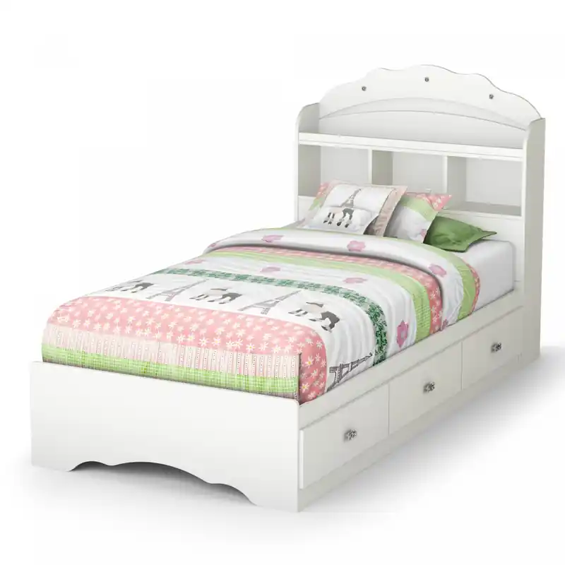Bed With Bookcase Headboard - Pure White