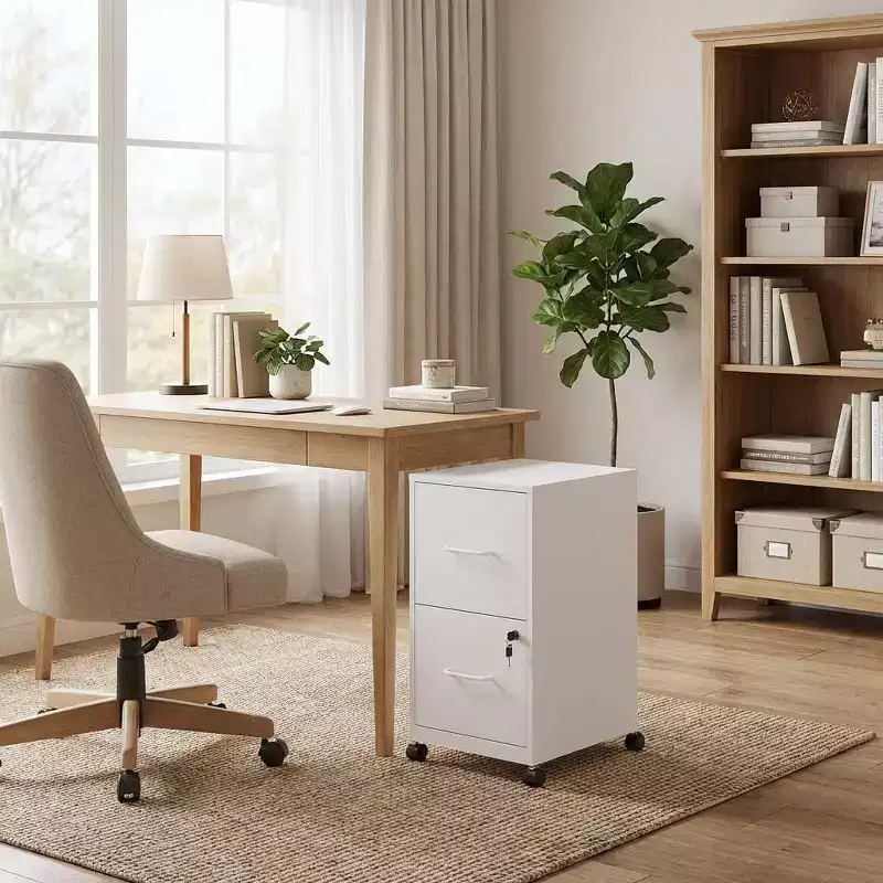 VIYET 25H 2-Drawer Mobile Lockable File Cabinet,Metal Under-Desk Rolling Cabinet with Wheels,Fits Legal/Letter/A4 for Home Office (White)