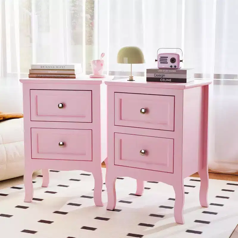 Nightstand Set of 2 with 2 Drawers - Pink