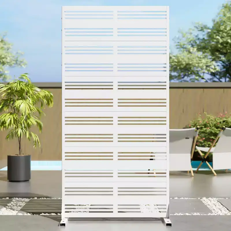 Harold Wide-Narrow B Louvered White Galvanized Steel Room Divider, 72x35x16, 6-Piece Modern Decorative Privacy Screen