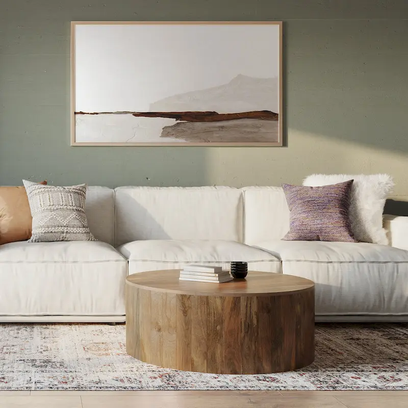 WYNDENHALL Hillmount SOLID MANGO WOOD 36 inch Wide Round Contemporary Drum Coffee Table & Fully Assembled - 36d x 36 w x 14h