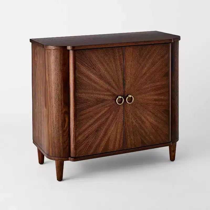 Two-Door Cabinet, Walnut Brown Wood Veneer, 1 Adjustable Shelf, 30
