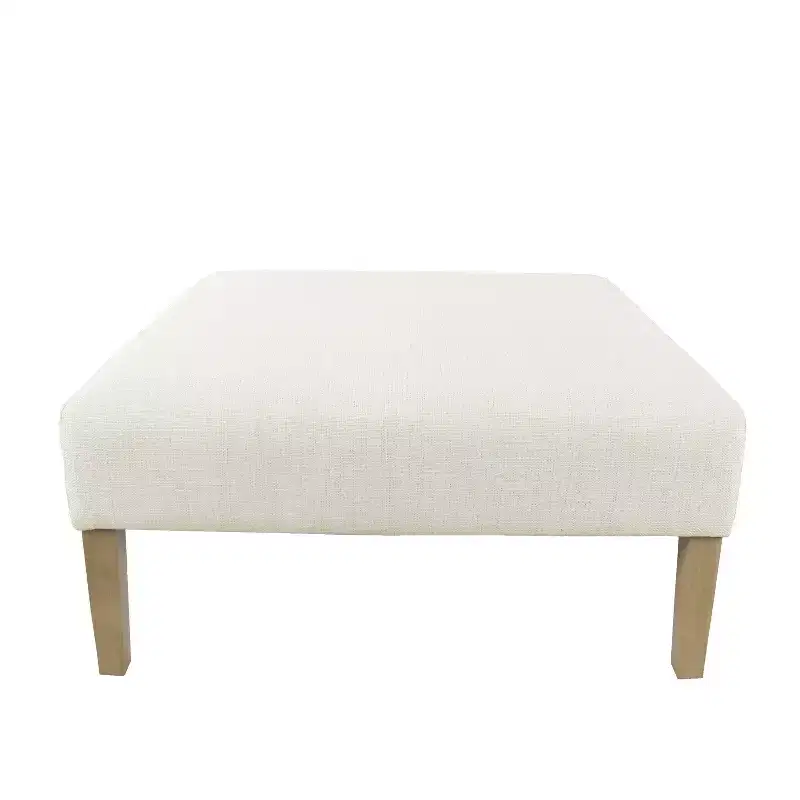 Square Coffee Table Ottoman, Stain-Resistant Cream Woven