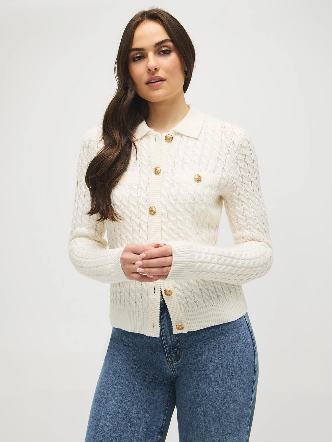 Collared Cable Knit Cardigan