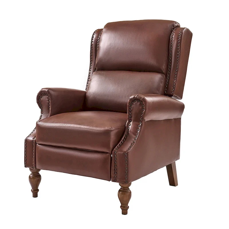 Traditional Vegan Leather Manual Push-Back Recliner, Padded Armrests, Solid Wood Legs, Living Room