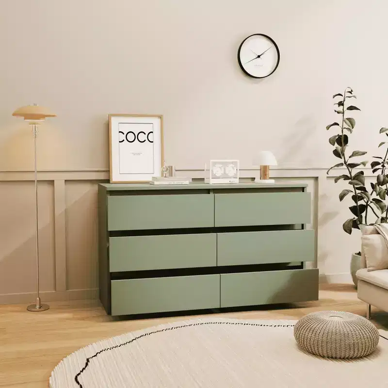 Green Large 6 Drawers Chest of Drawer Dressers Table with Golden Handle