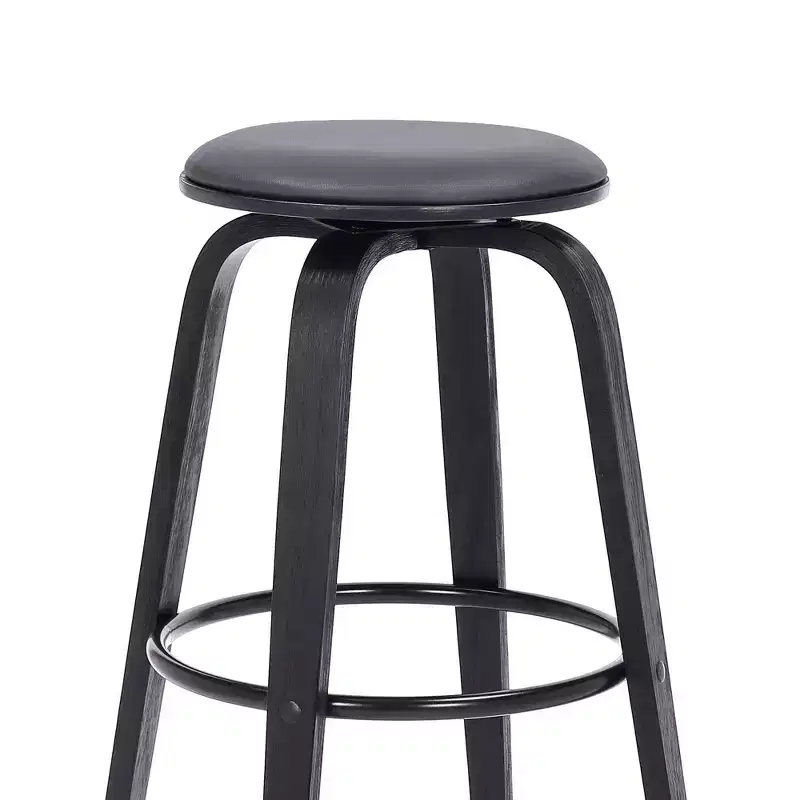 30" Backless Swivel Faux Leather Wood Counter Height Barstool Gray/Black: Round Seat, Footrest, Fixed Height