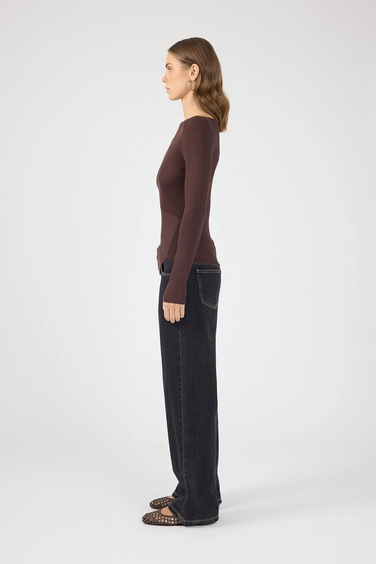 Knit Long Sleeve Top Brown