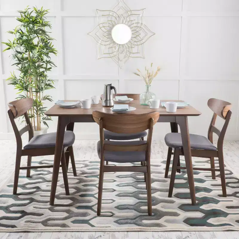 Christopher Knight Home Bryner Mid Century Modern Fabric Upholstered Wood 5 Piece Dining Set