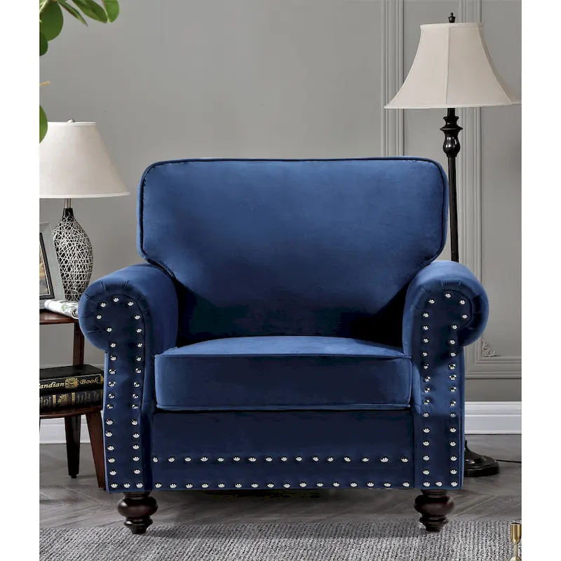 Ramos Nailhead Velvet 3-Piece Set-Loveseat Sofa and Chair