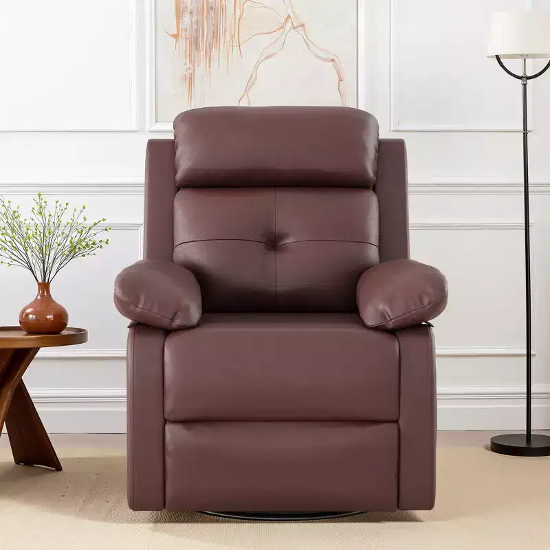 Brown Small Swivel Rocker Recliner Space Saving Design for Women Fits Bedroom Living Room