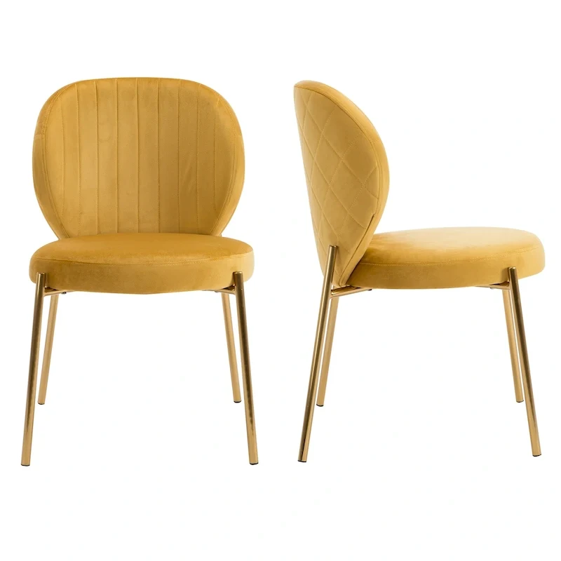 Velvet Dining Chairs Small Cute Accent Chairs with Golden Metal Legs Set of 2