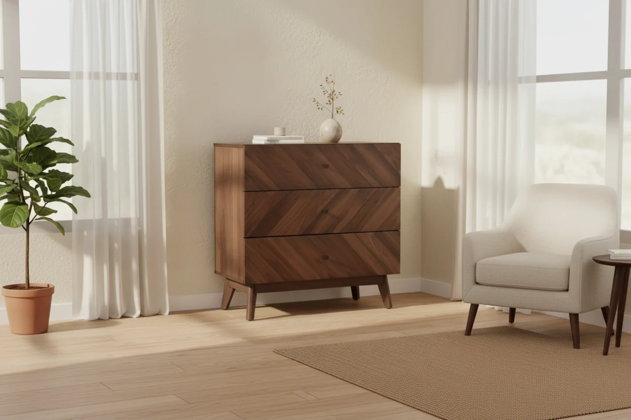 Wood 3 Drawer Storage Chest Walnut Brown - : Sleek Bedroom Organizer