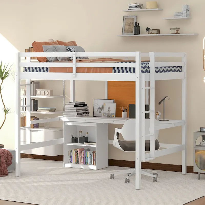 Full Pine Loft Bed with Desk and Writing Board