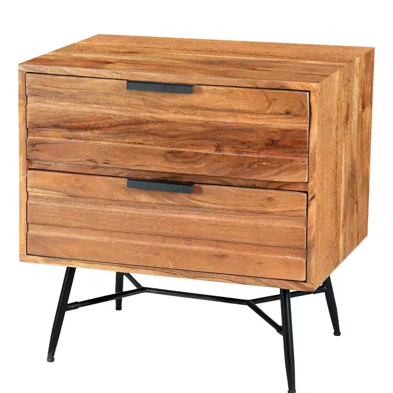 The Urban Port 2 Drawer Wooden Nightstand with Metal Angled Legs Brown/Black