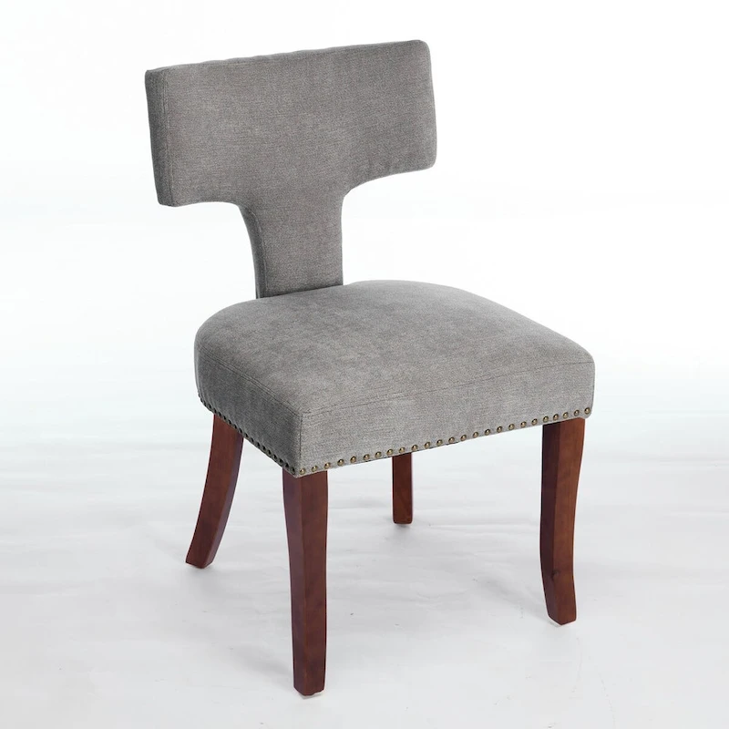 Dining Chairs Set of 2,Linen Fabric Upholstered Chair Curved Backrest with Copper Nails around,Chairs with Hardwood Frame