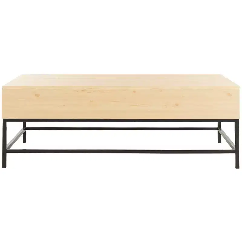 Lift-Top Coffee Table – Light Oak Finish, Black Metal Legs, Hidden Storage, MDF