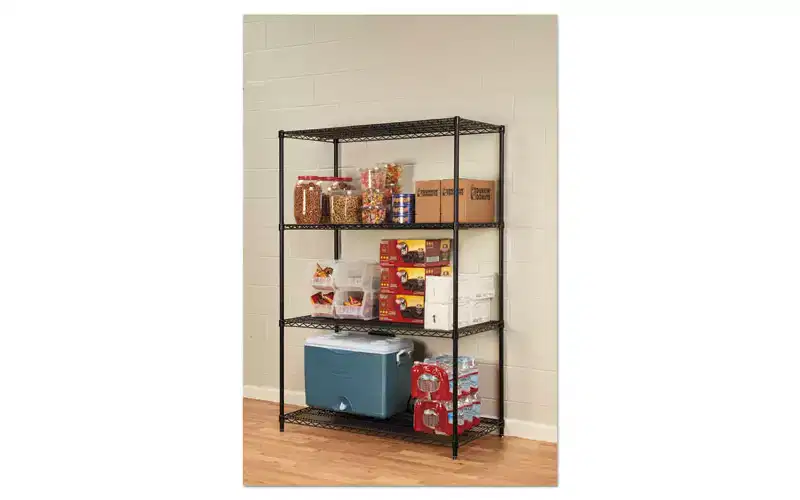 Alera NSF Certified Industrial Four-Shelf Wire Shelving Kit, 48w x 24d x 72h, Black