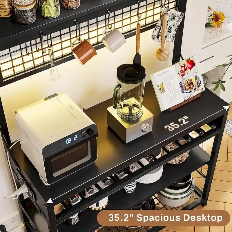 Bakers Rack with Power Outlet 6-Tier Coffee Bar Microwave Stand