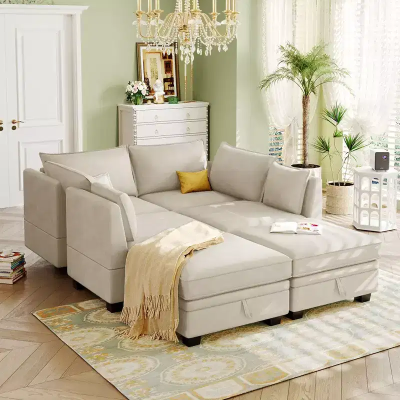 115.1 Modern Large U-Shape Storage Sectional Sofa, Convertible Sofa Bed with Reversible Chaise - ModernLuxe
