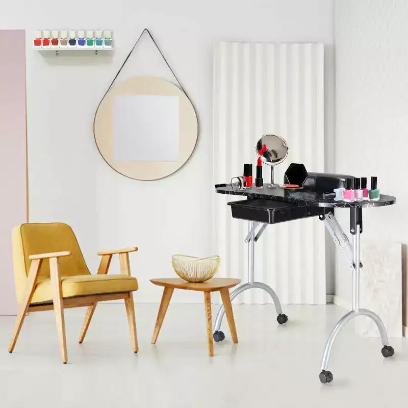 Costway Black Manicure Nail Table Portable Station Desk Spa Beauty Salon Equipment