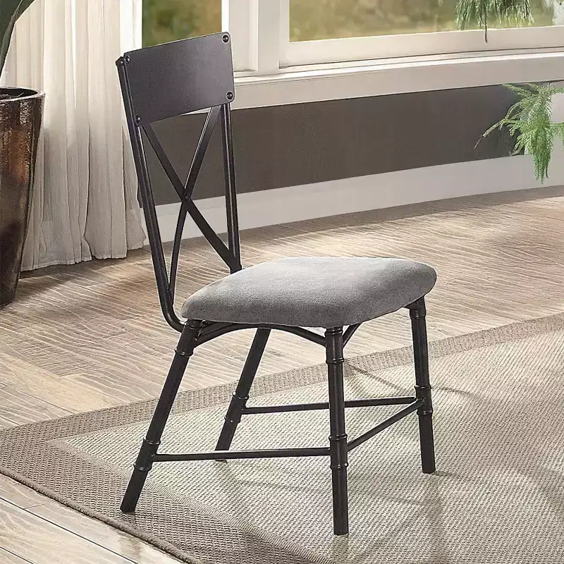 Simple Relax Set of 2 Fabric Upholstered Side Chairs with X-Shape Backrest in Gray and Sandy Black