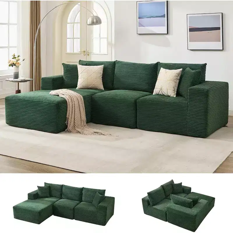 Sectional Sofa - L Shaped Boneless Cloud Couch with 67.5 Chaise, Reversible L/R Facing, No Assembly Required, Corduroy Fabric