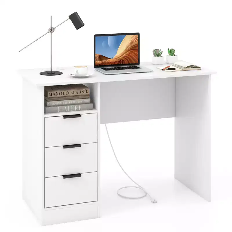 Costway 42.5 Computer Desk with Built-in Charge Station 3 Drawers & Open Shelf