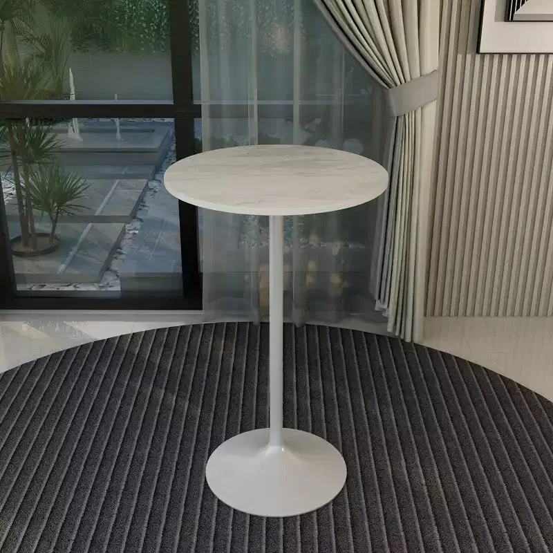 Leisuremod Verve 27 Round Bar Height Dining Table - Modern Resin Top with White Steel Pedestal Base Counter Height Table for Kitchen, Home, and Pub