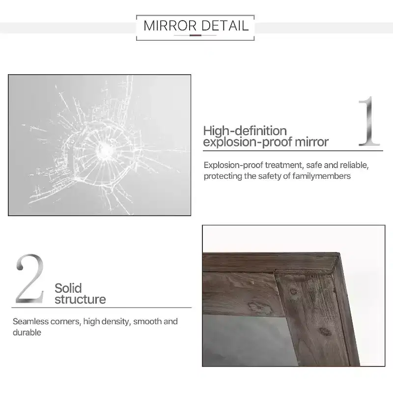 Tan Solid Wood Hollow-Center Wide Frame Full-Length Mirror 147x61cm
