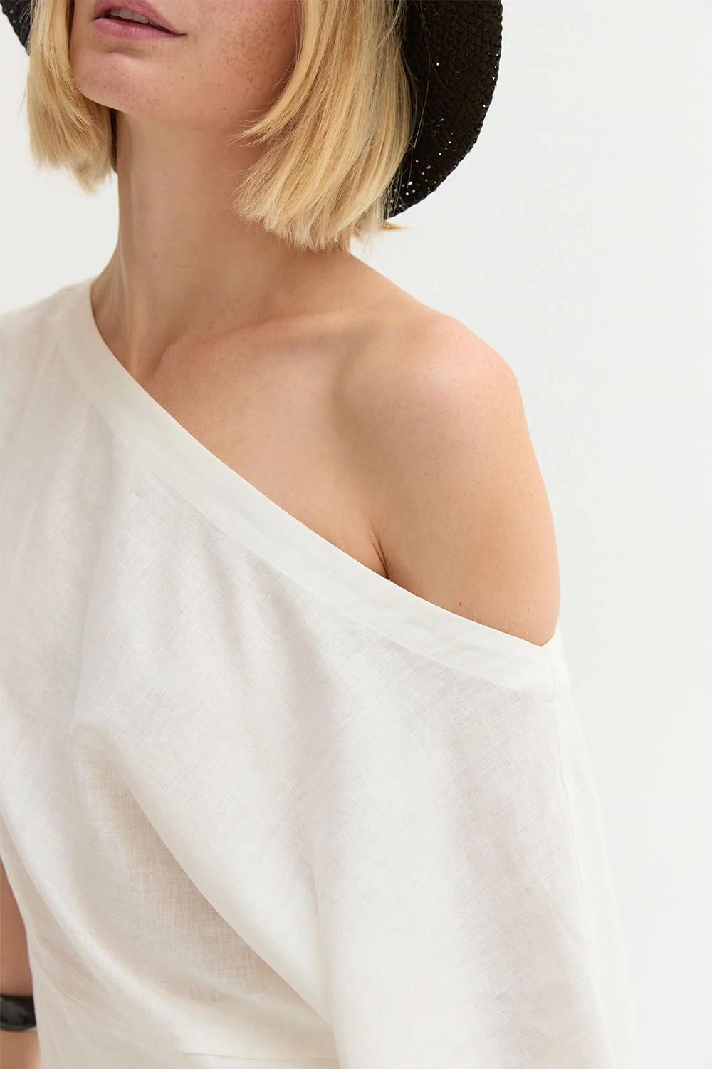 One Shoulder Linen Blend Top