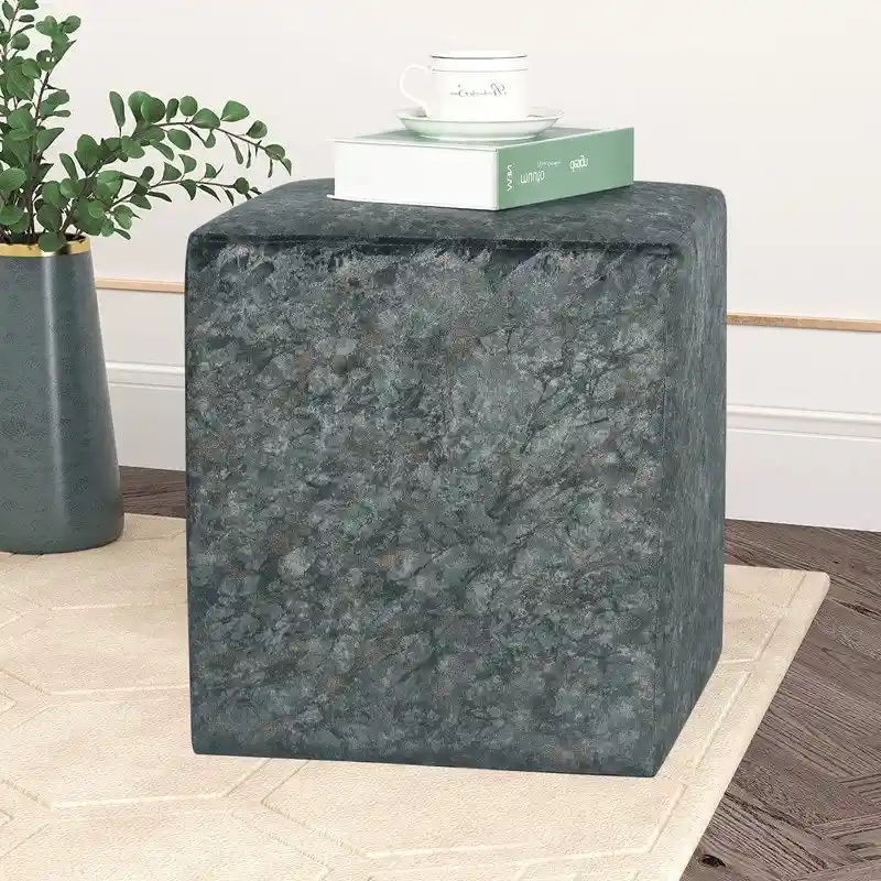 Adeco Square Ottoman Vanity Stool Fabric Upholstered Footrest Footstool