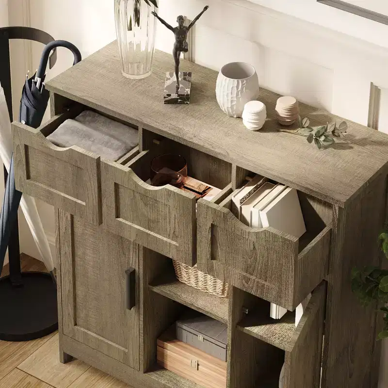 35 Sideboard Buffet Cabinet, Wooden Coffee Bar Cabinet with 3 Drawers, Accent Entryway Console Table