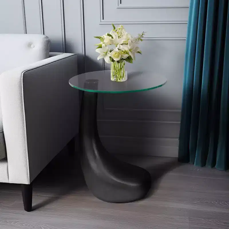 Artistic End Table or Side Table for Home Decor - Unique Table with Golf Club Base and Glass Top for Office, Bedroom, or Living Room - 22 Black