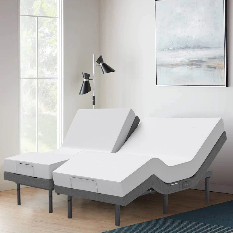 Adjustable Bed Frame with 14-inch Hybrid Mattress, Dual Massage USB, App Control, Remote - Split King