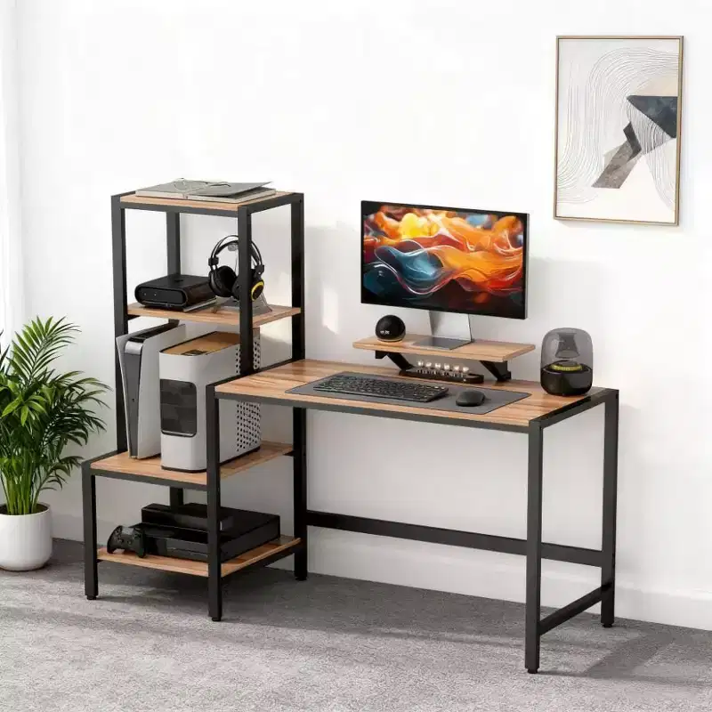 TUYOHW Computer Desk,Home Office Desk with CPU Stand,Reversible 4-Tier Shelf,Monitor Stand,Writing Desk for Home Office,Study,Small Spaces