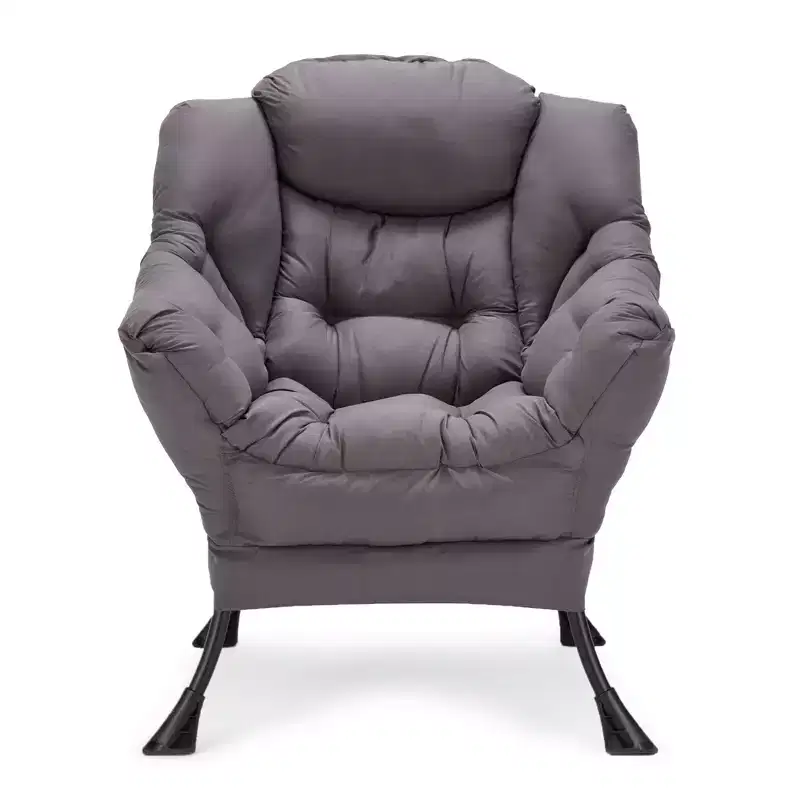 Modern Fabric Lazy Lounge Foldable Accent Chair with Armrests and Side Pocket — Grey