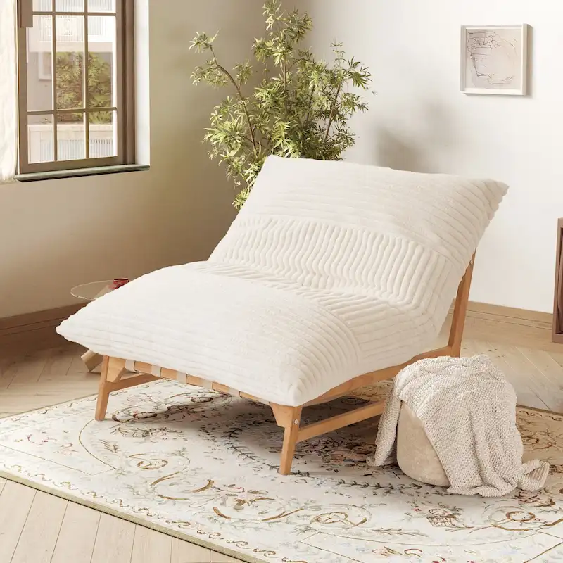 White / Tan / Black 3-in-1 Convertible Bean Bag Chair Bed with Solid Wood Frame for 1 Person