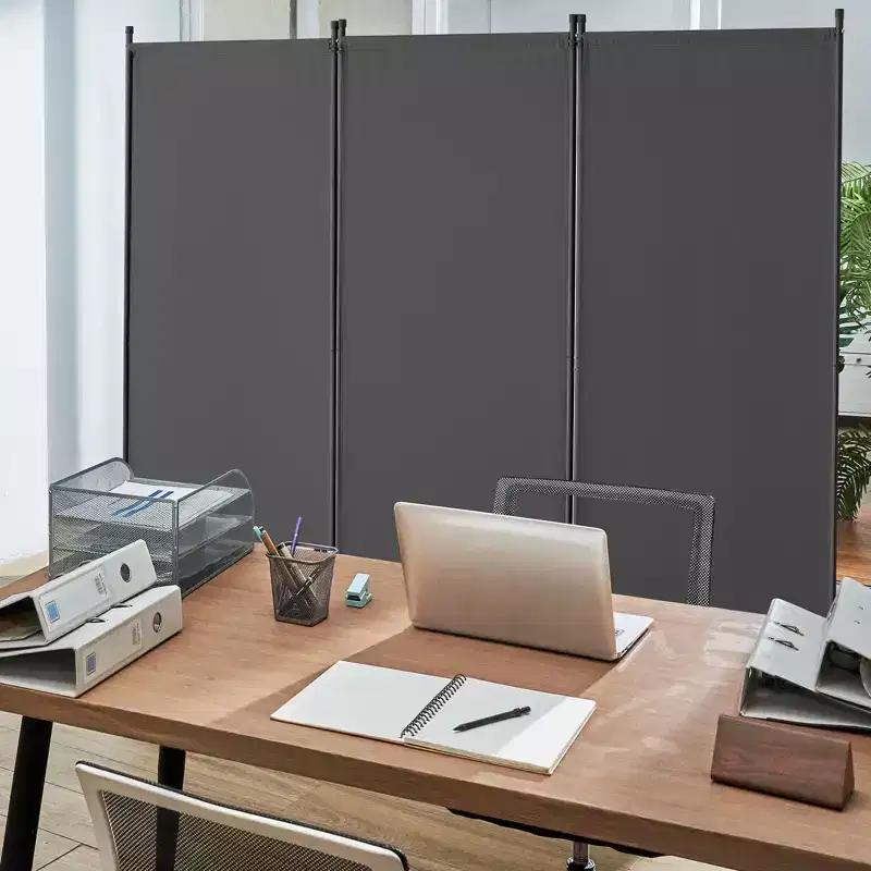 3-Panel Folding Room Divider, Fabric Privacy Screen, Gray